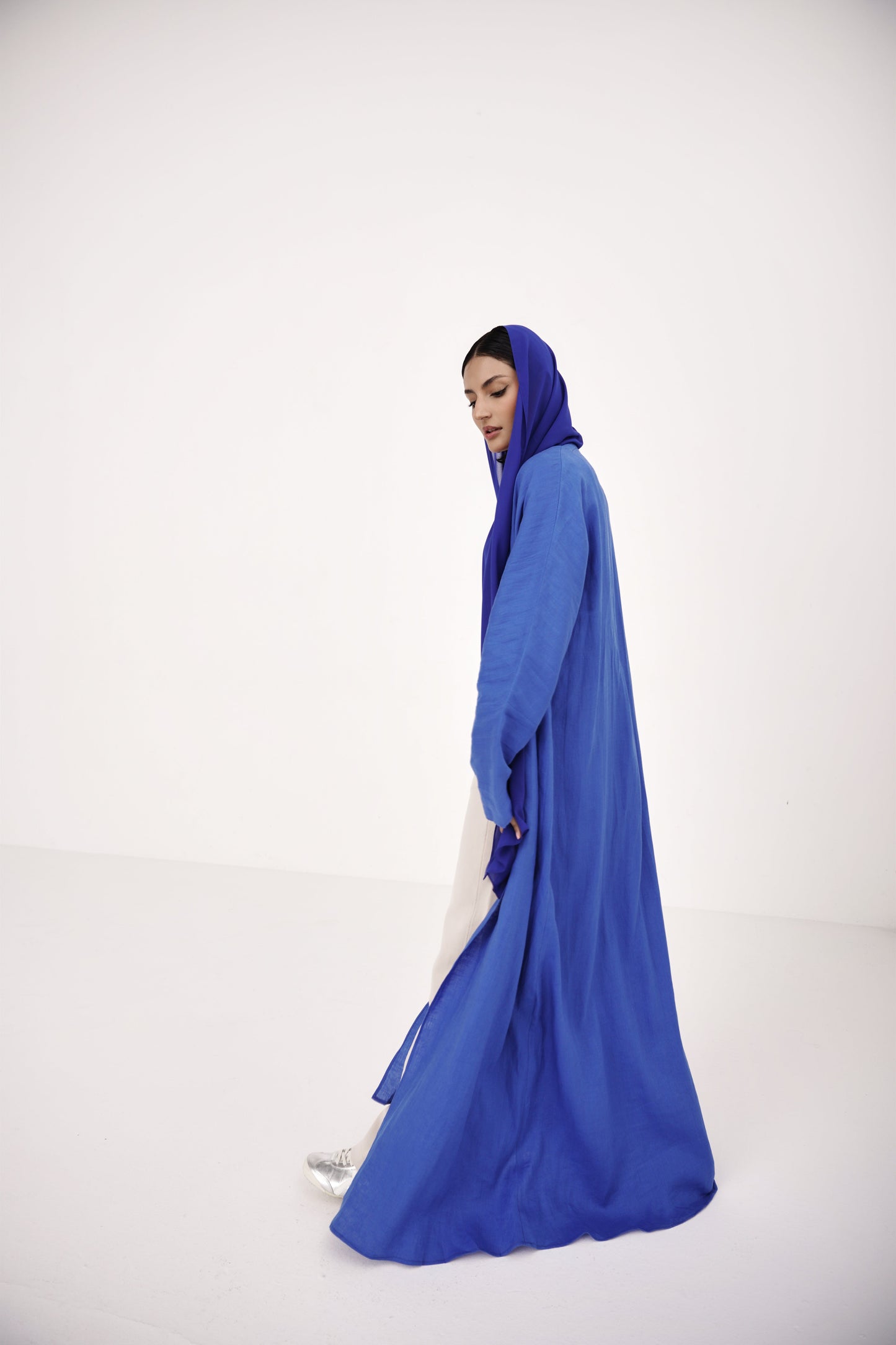natural linen abaya in blue