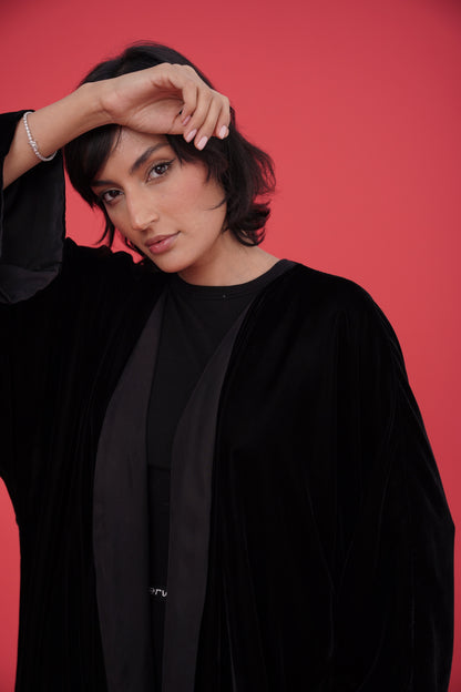 Reversible velvet abaya