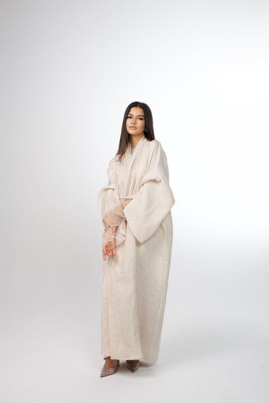 bling abaya in beige