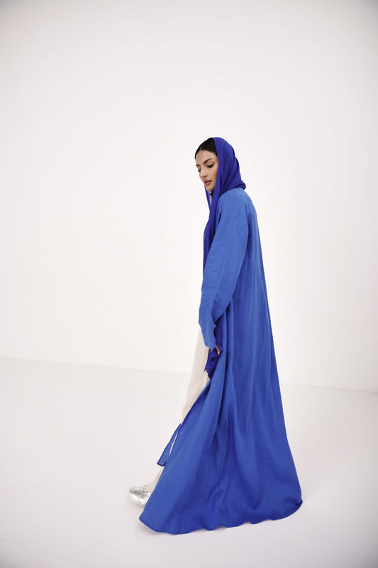 natural linen abaya in blue